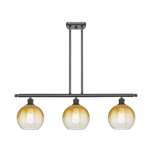 Innovations Brookhaven Globe 36in 3-Light Island Light | Industrial Oil Rubbed Bronze Steel and Amber Glass | Kitchen Island & | Model 516-3I-OB-G483-8AM