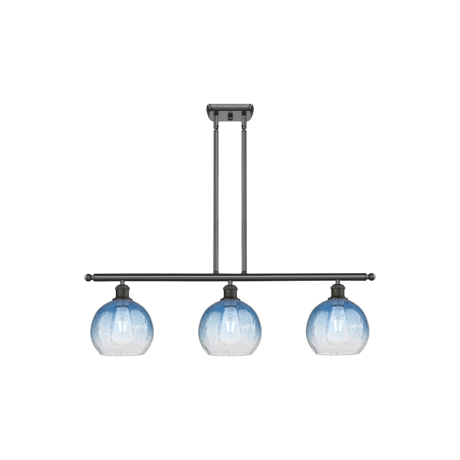 Innovations Brookhaven Globe 36in 3-Light Island Light | Industrial Oil Rubbed Bronze Steel and Sapphire Blue Glass | Kitchen | Model 516-3I-OB-G483-8SB