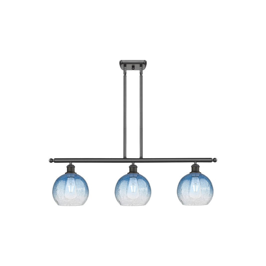 Innovations Brookhaven Globe 36in 3-Light Island Light | Industrial Oil Rubbed Bronze Steel and Sapphire Blue Glass | Kitchen | Model 516-3I-OB-G483-8SB