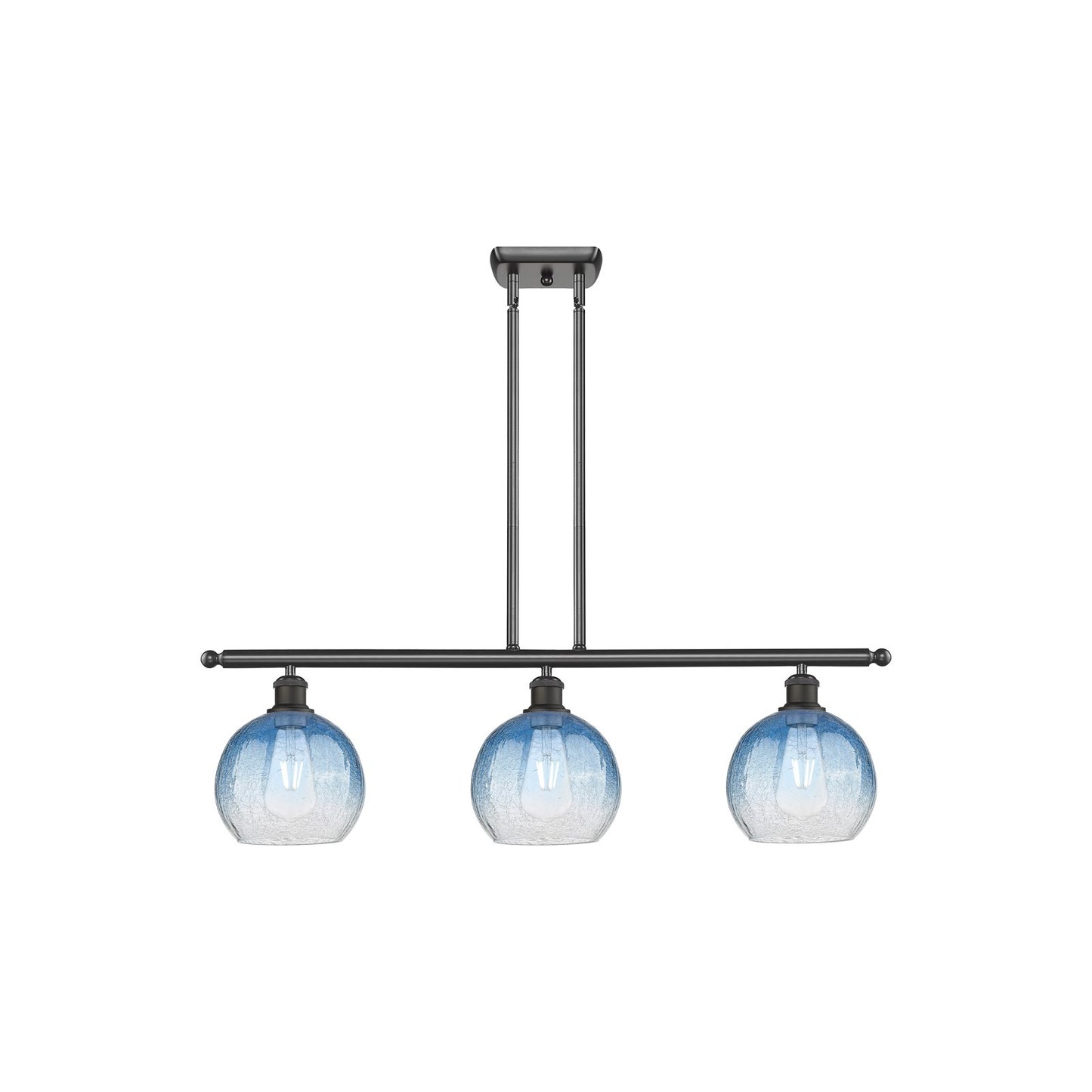 Innovations Brookhaven Globe 36in 3-Light Island Light | Industrial Oil Rubbed Bronze Steel and Sapphire Blue Glass | Kitchen | Model 516-3I-OB-G483-8SB