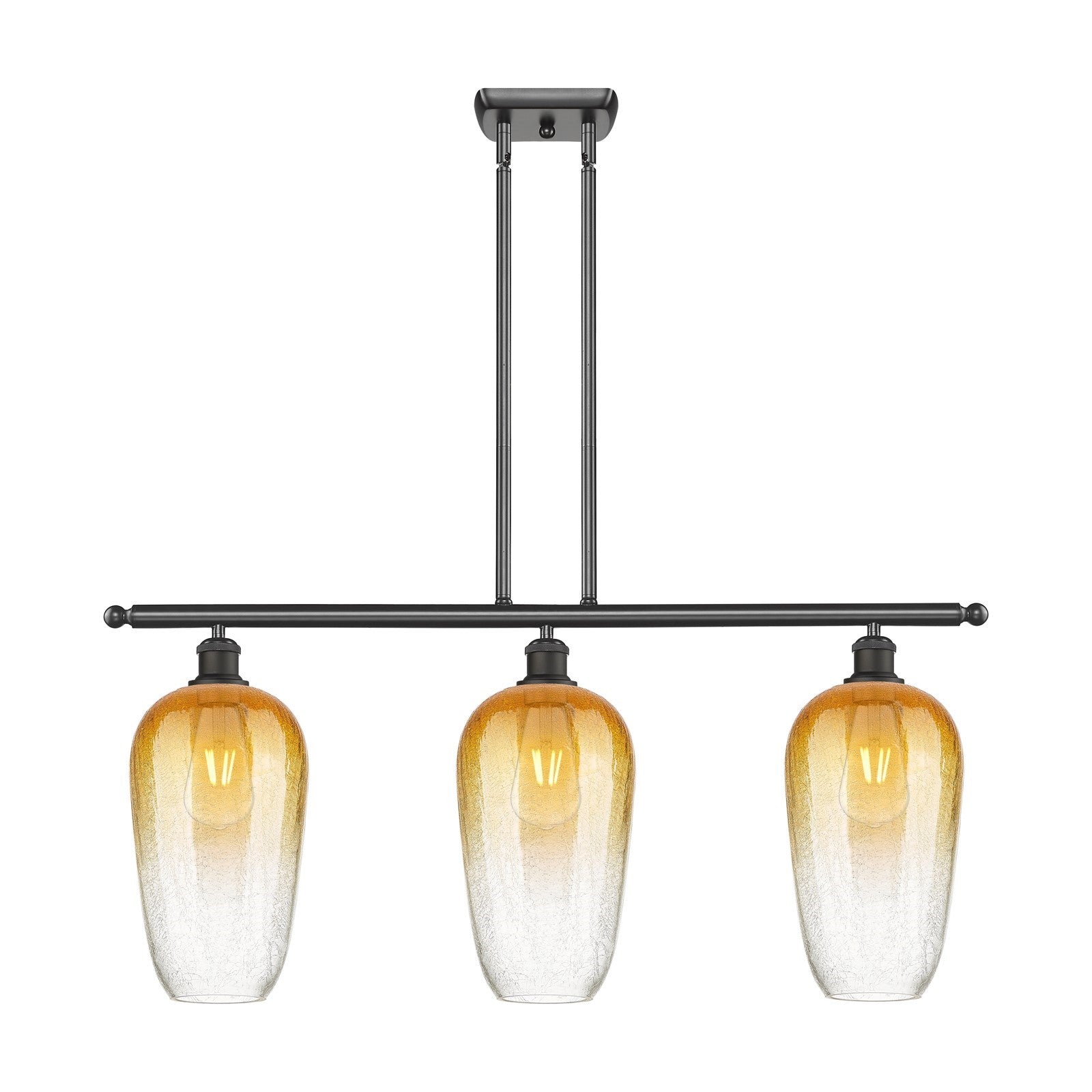Innovations Brookhaven Flute 36in 3-Light Island Light | Industrial Oil Rubbed Bronze Steel and Amber Glass | Kitchen Island & | Model 516-3I-OB-G484-7AM