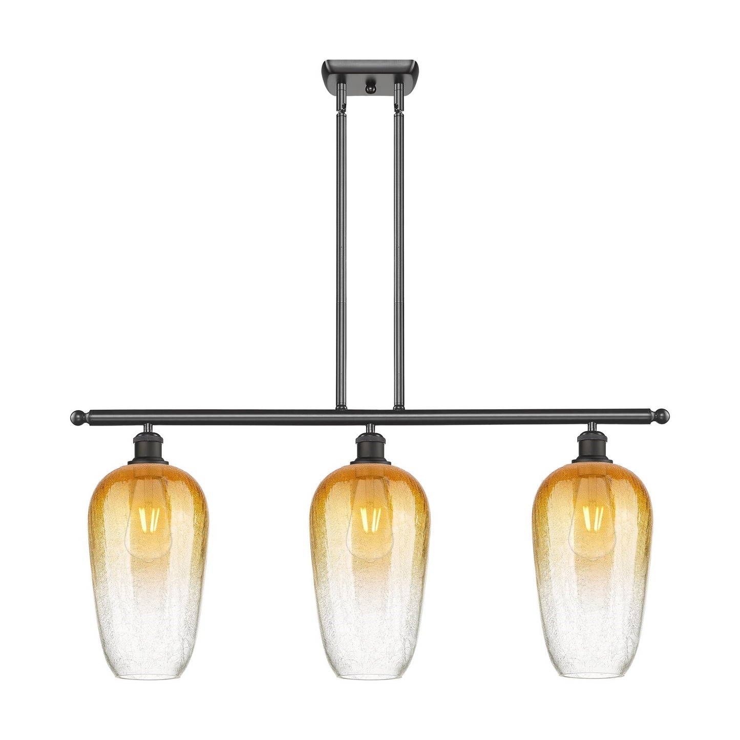 Innovations Brookhaven Flute 36in 3-Light Island Light | Industrial Oil Rubbed Bronze Steel and Amber Glass | Kitchen Island & | Model 516-3I-OB-G484-7AM