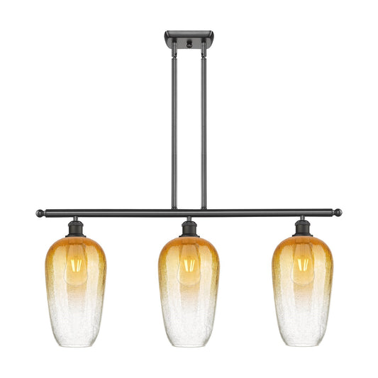 Innovations Brookhaven Flute 36in 3-Light Island Light | Industrial Oil Rubbed Bronze Steel and Amber Glass | Kitchen Island & | Model 516-3I-OB-G484-7AM