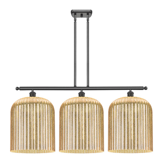 Innovations Bridal Veil 36in 3-Light Island Light | Art Nouveau Oil Rubbed Bronze Steel and Mercury Ribbed Glass | Kitchen | Model 516-3I-OB-G559-12ME
