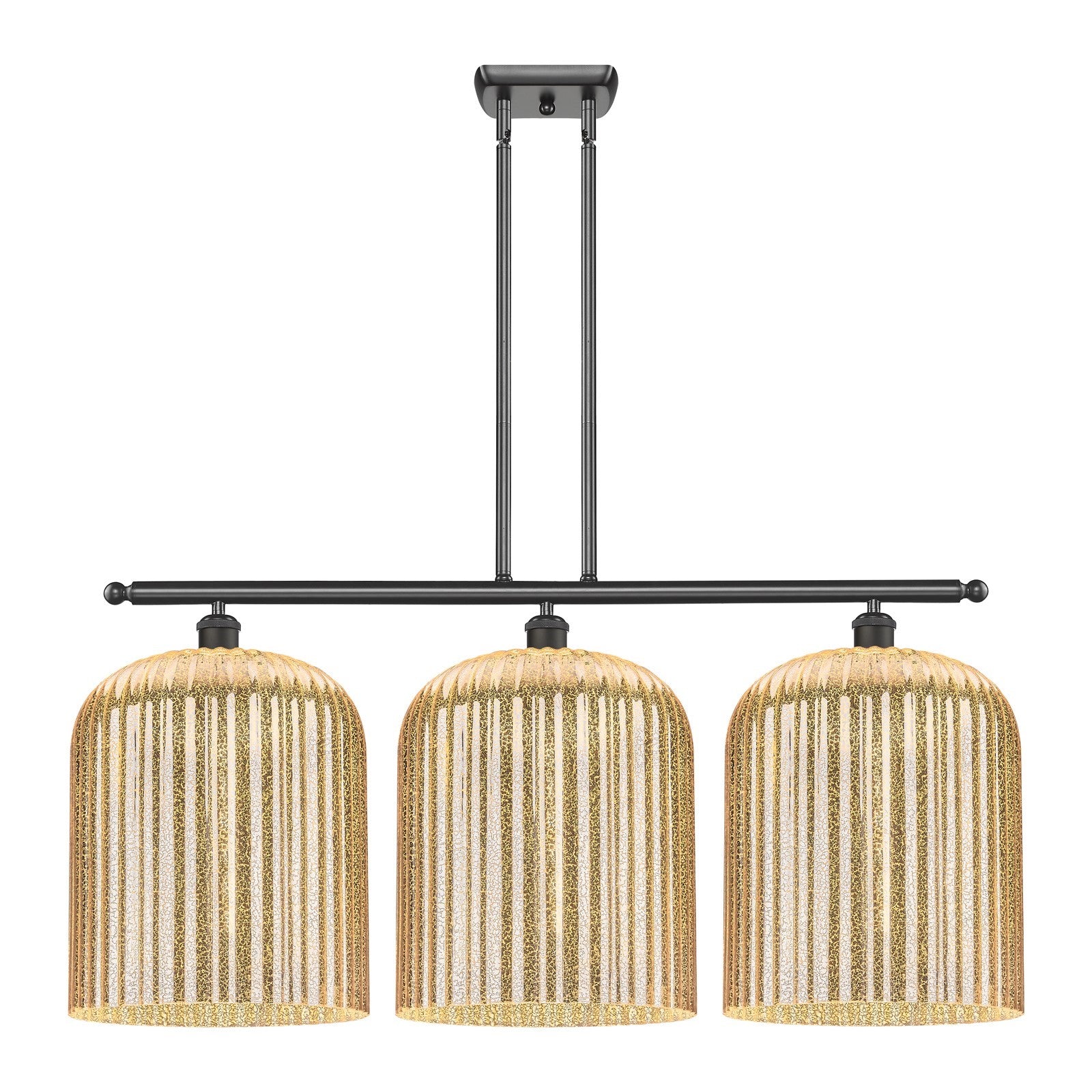 Innovations Bridal Veil 36in 3-Light Island Light | Art Nouveau Oil Rubbed Bronze Steel and Mercury Ribbed Glass | Kitchen | Model 516-3I-OB-G559-12ME