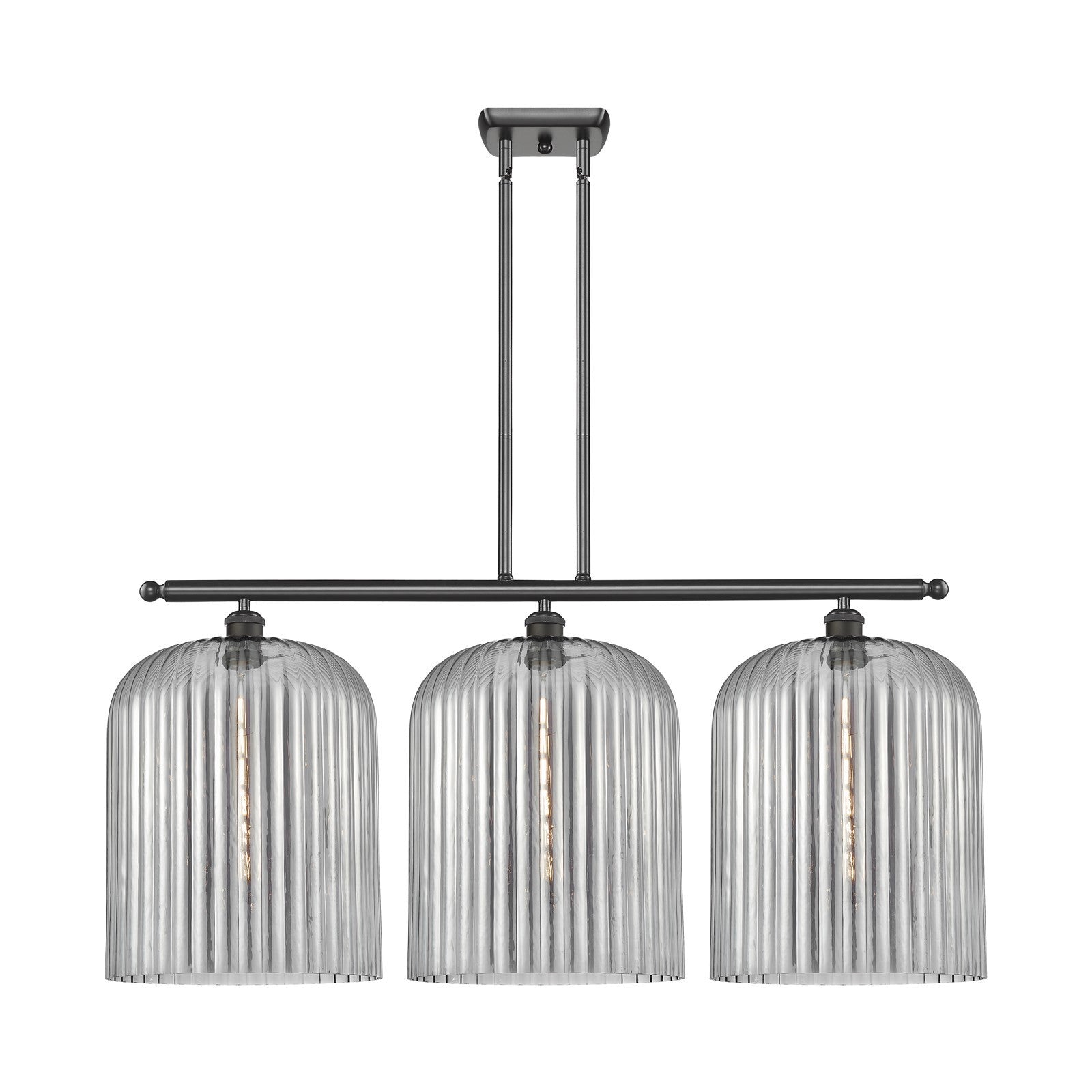 Innovations Bridal Veil 36in 3-Light Island Light | Art Nouveau Oil Rubbed Bronze Steel and Light Smoke Ribbed Glass | Kitchen | Model 516-3I-OB-G559-12SM