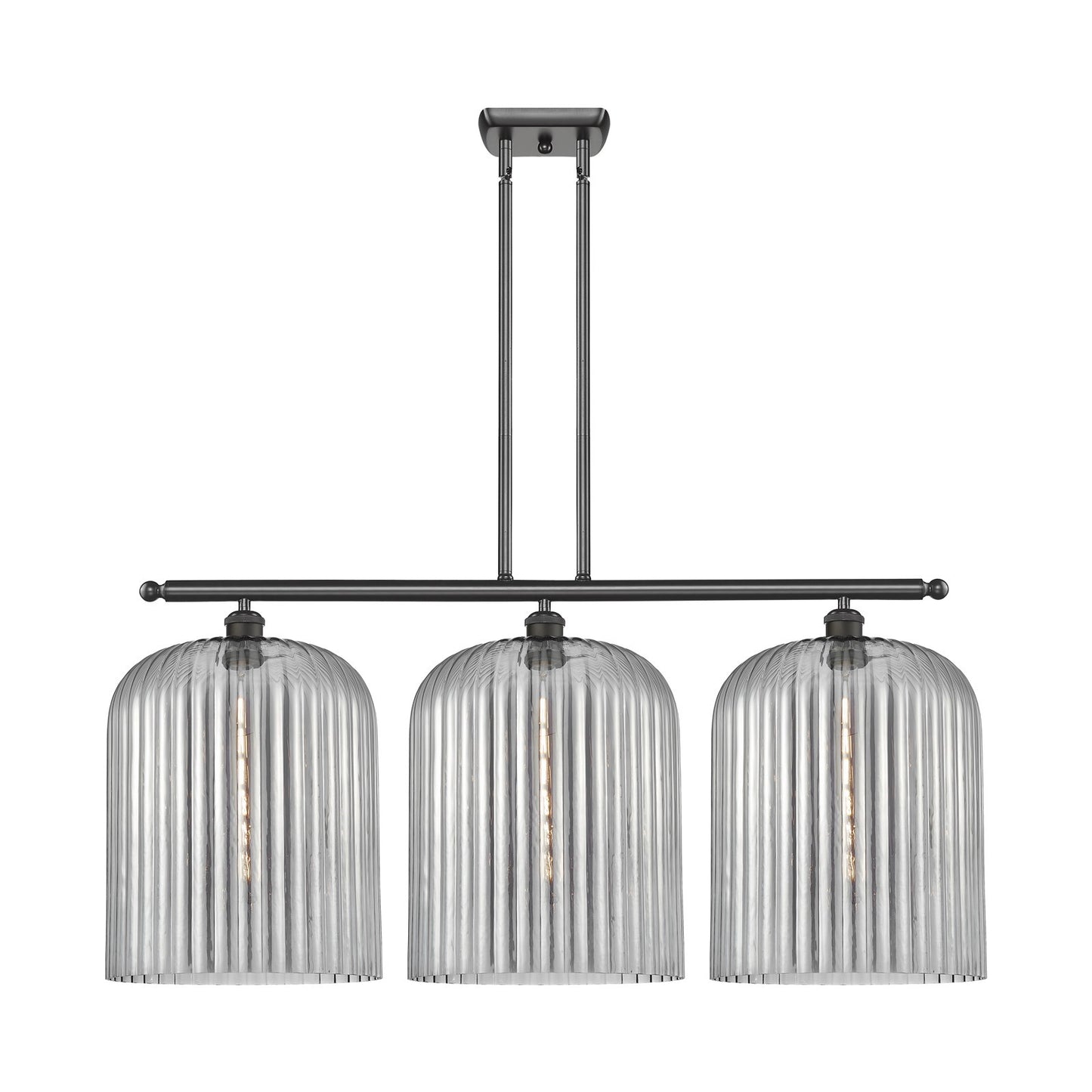 Innovations Bridal Veil 36in 3-Light Island Light | Art Nouveau Oil Rubbed Bronze Steel and Light Smoke Ribbed Glass | Kitchen | Model 516-3I-OB-G559-12SM