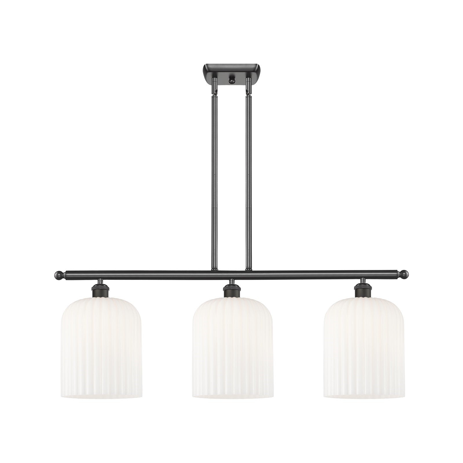 Innovations Bridal Veil 36in 3-Light Island Light | Industrial Oil Rubbed Bronze and Gloss White Ribbed Glass | Kitchen Island | Model 516-3I-OB-G559-8GWH