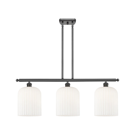 Innovations Bridal Veil 36in 3-Light Island Light | Industrial Oil Rubbed Bronze and Gloss White Ribbed Glass | Kitchen Island | Model 516-3I-OB-G559-8GWH