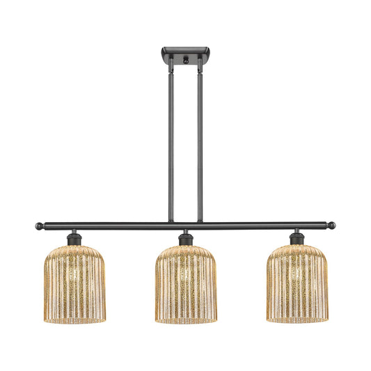 Innovations Bridal Veil 36in 3-Light Island Light | Art Nouveau Oil Rubbed Bronze Steel and Mercury Ribbed Glass | Kitchen | Model 516-3I-OB-G559-8ME