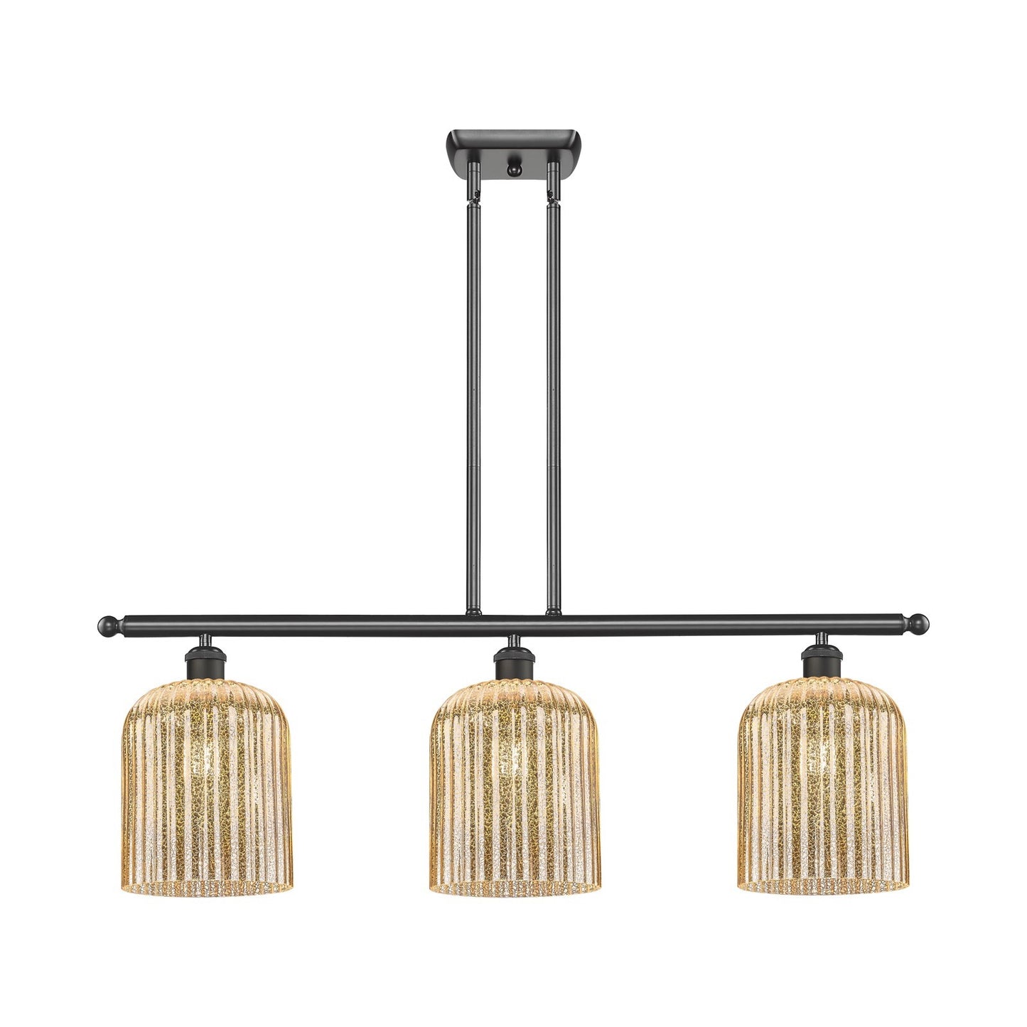Innovations Bridal Veil 36in 3-Light Island Light | Art Nouveau Oil Rubbed Bronze Steel and Mercury Ribbed Glass | Kitchen | Model 516-3I-OB-G559-8ME