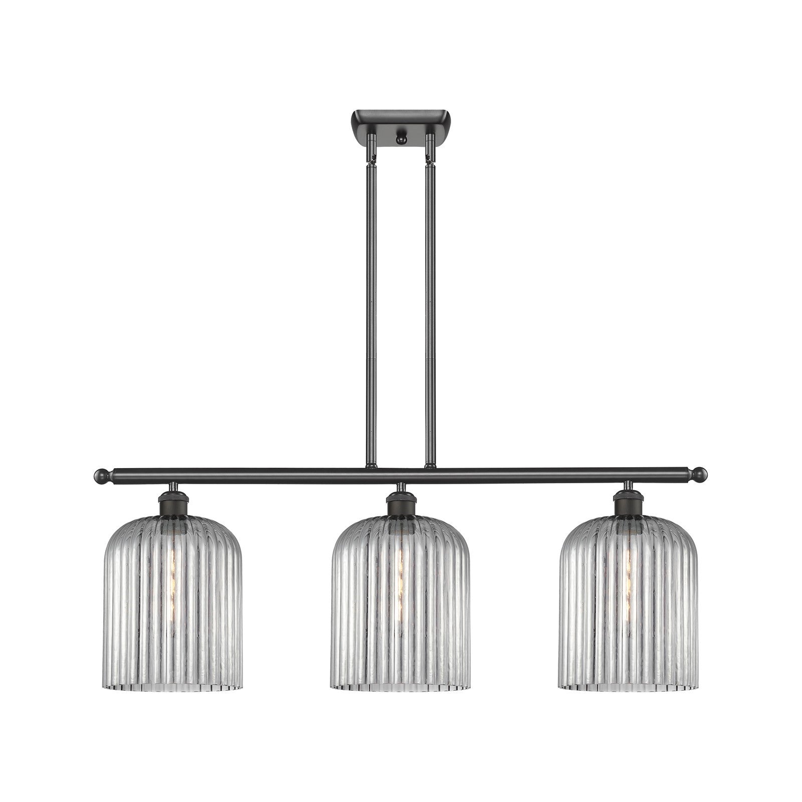 Innovations Bridal Veil 36in 3-Light Island Light | Art Nouveau Oil Rubbed Bronze Steel and Light Smoke Ribbed Glass | Kitchen | Model 516-3I-OB-G559-8SM