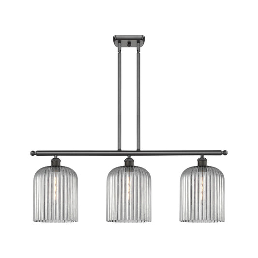 Innovations Bridal Veil 36in 3-Light Island Light | Art Nouveau Oil Rubbed Bronze Steel and Light Smoke Ribbed Glass | Kitchen | Model 516-3I-OB-G559-8SM
