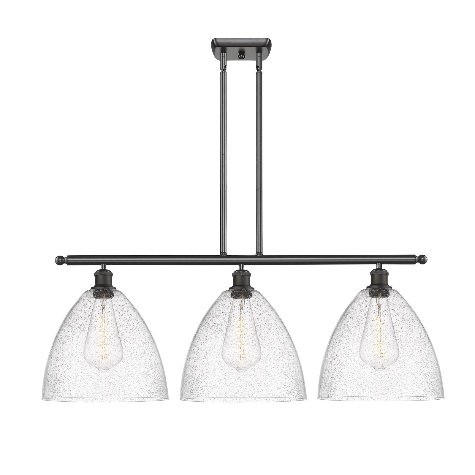Innovations Bristol 39in 3-Light Island Light | Industrial Oil Rubbed Bronze Steel and Seedy Glass | Kitchen Island & Dining | Model 516-3I-OB-GBD-124