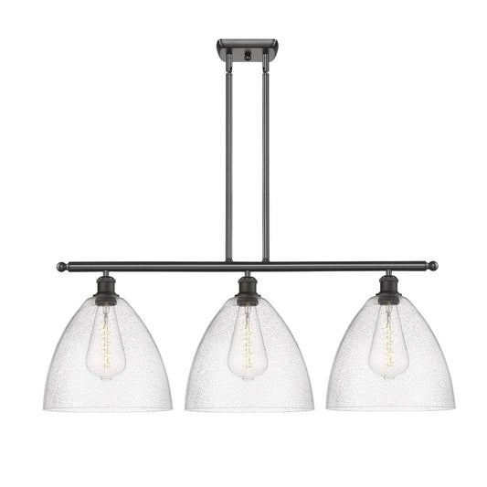 Innovations Bristol 39in 3-Light Island Light | Industrial Oil Rubbed Bronze Steel and Seedy Glass | Kitchen Island & Dining | Model 516-3I-OB-GBD-124-LED