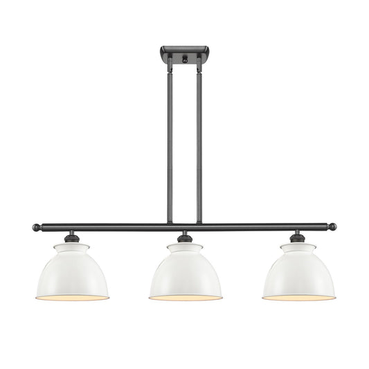 Innovations Adirondack 36in 3-Light Island Light | Industrial Farmhouse Oil Rubbed Bronze Steel and Glossy White Metal Shade | Model 516-3I-OB-M14-W