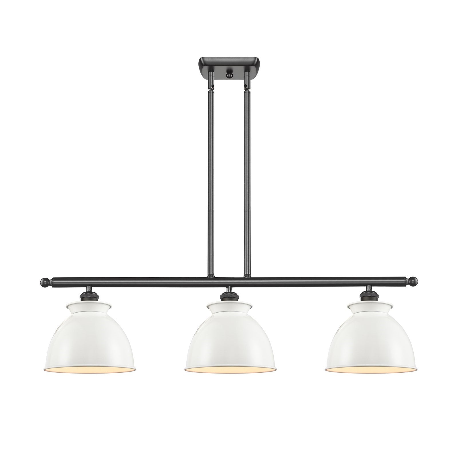 Innovations Adirondack 36in 3-Light Island Light | Industrial Farmhouse Oil Rubbed Bronze Steel and Glossy White Metal Shade | Model 516-3I-OB-M14-W-LED