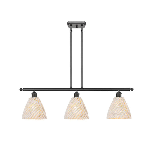 Innovations Bristol Natural 36in 3-Light Island Light | Farmhouse Oil Rubbed Bronze and Natural Fiber Dome Shade | Kitchen | Model 516-3I-OB-NBD-75-NAT