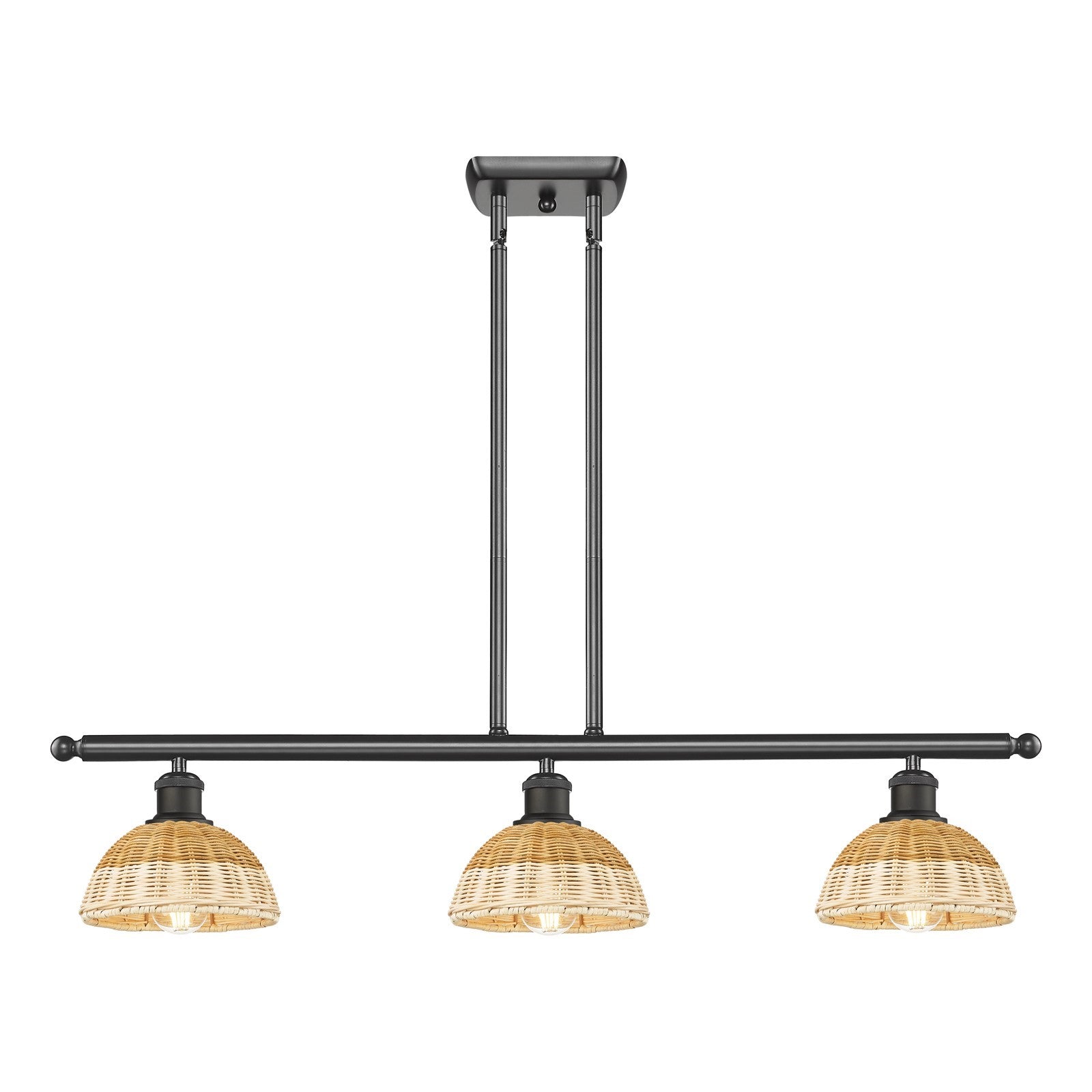 Innovations Lighting Bristol Natural II 36in 3-Light Island Light | Industrial Oil Rubbed Bronze Steel and Natural Fiber | Model 516-3I-OB-NBD2-75-NAT