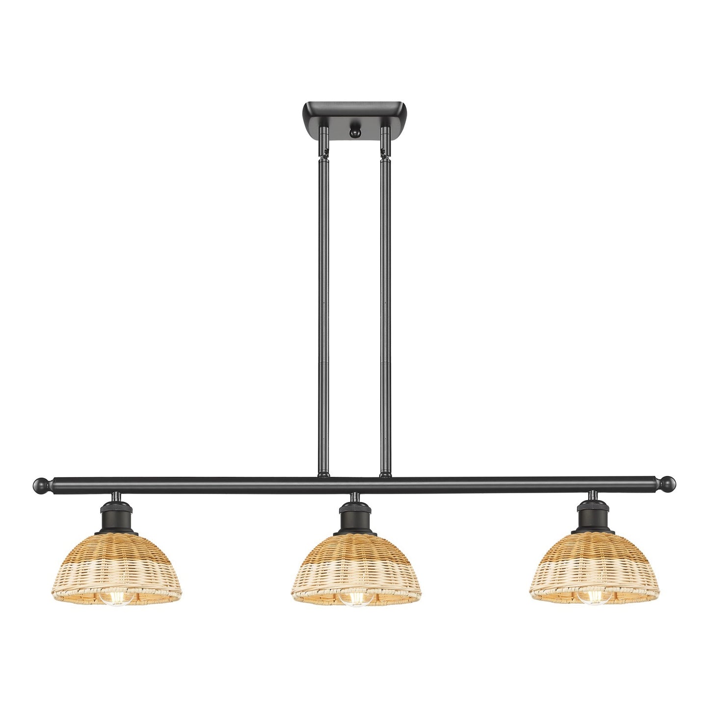 Innovations Lighting Bristol Natural II 36in 3-Light Island Light | Industrial Oil Rubbed Bronze Steel and Natural Fiber | Model 516-3I-OB-NBD2-75-NAT