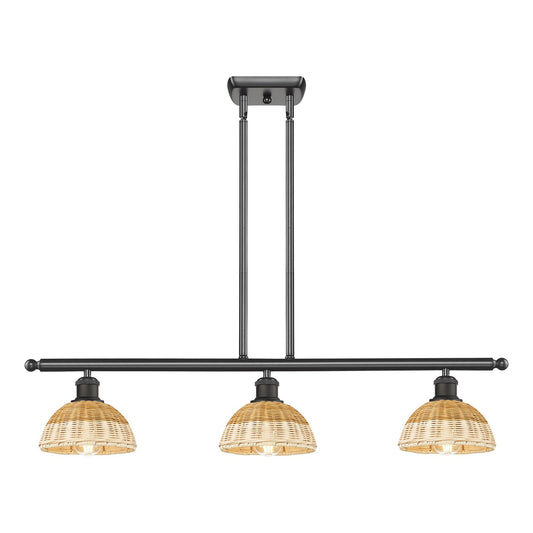 Innovations Lighting Bristol Natural II 36in 3-Light Island Light | Industrial Oil Rubbed Bronze Steel and Natural Fiber | Model 516-3I-OB-NBD2-75-NAT