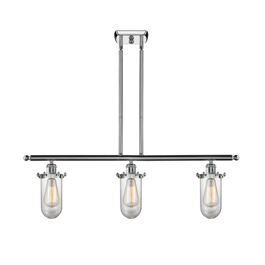 Innovations Kingsbury 36in 3-Light Island Light | Industrial Polished Chrome Steel and Clear Glass | Kitchen Island & | Model 516-3I-PC-CE231-CL-LED