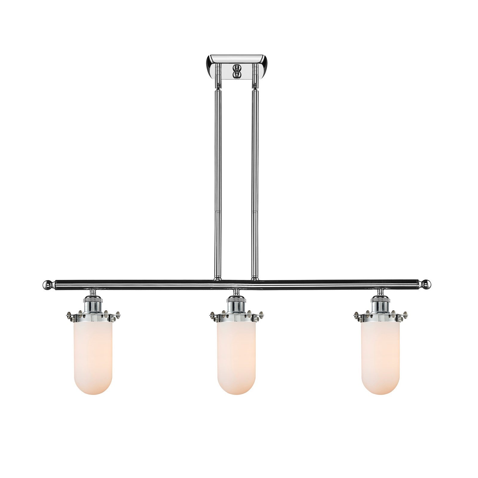 Innovations Kingsbury 36in 3-Light Island Light | Industrial Polished Chrome and Matte White Frosted Glass | Kitchen Island & | Model 516-3I-PC-CE231-W