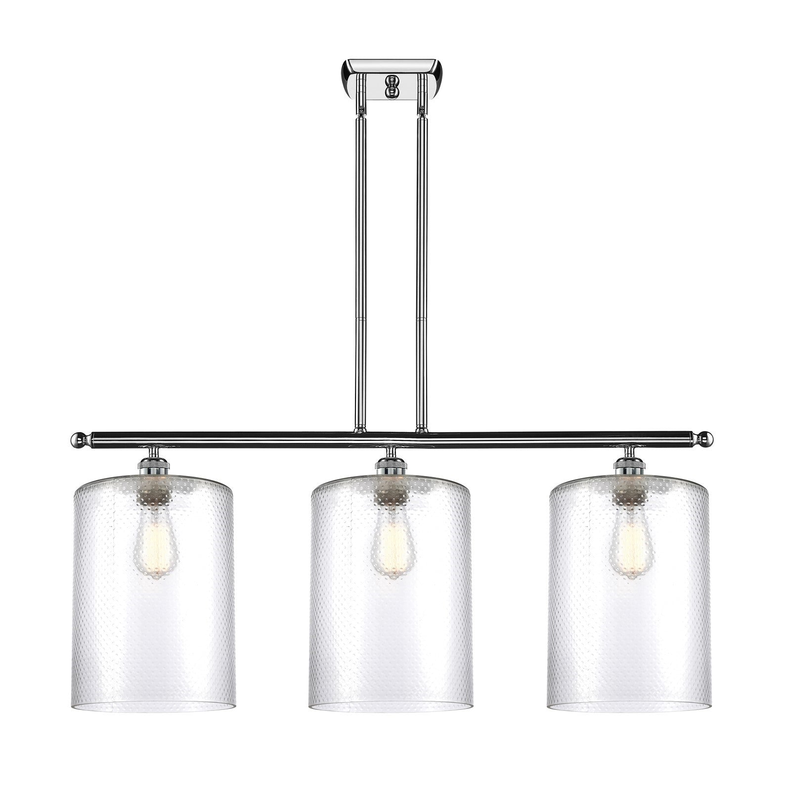Innovations Cobbleskill 36in 3-Light Island Light | Industrial Polished Chrome Steel and Clear Glass | Kitchen Island & Dining | Model 516-3I-PC-G112-L