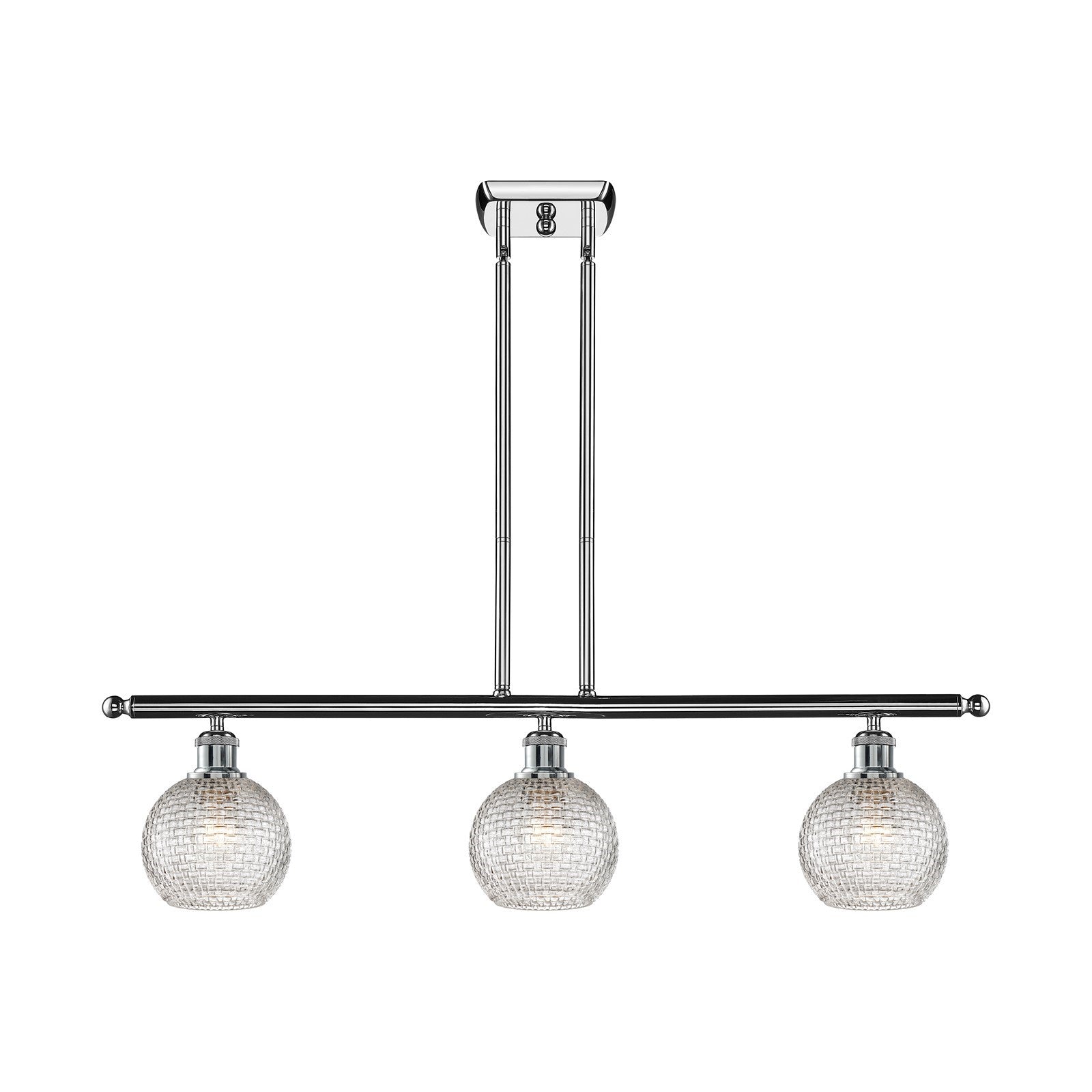 Innovations Athens 36in 3-Light Island Light | Modern Farmhouse Polished Chrome and Clear Basket Weave Glass | Kitchen Island | Model 516-3I-PC-G122C-6CL