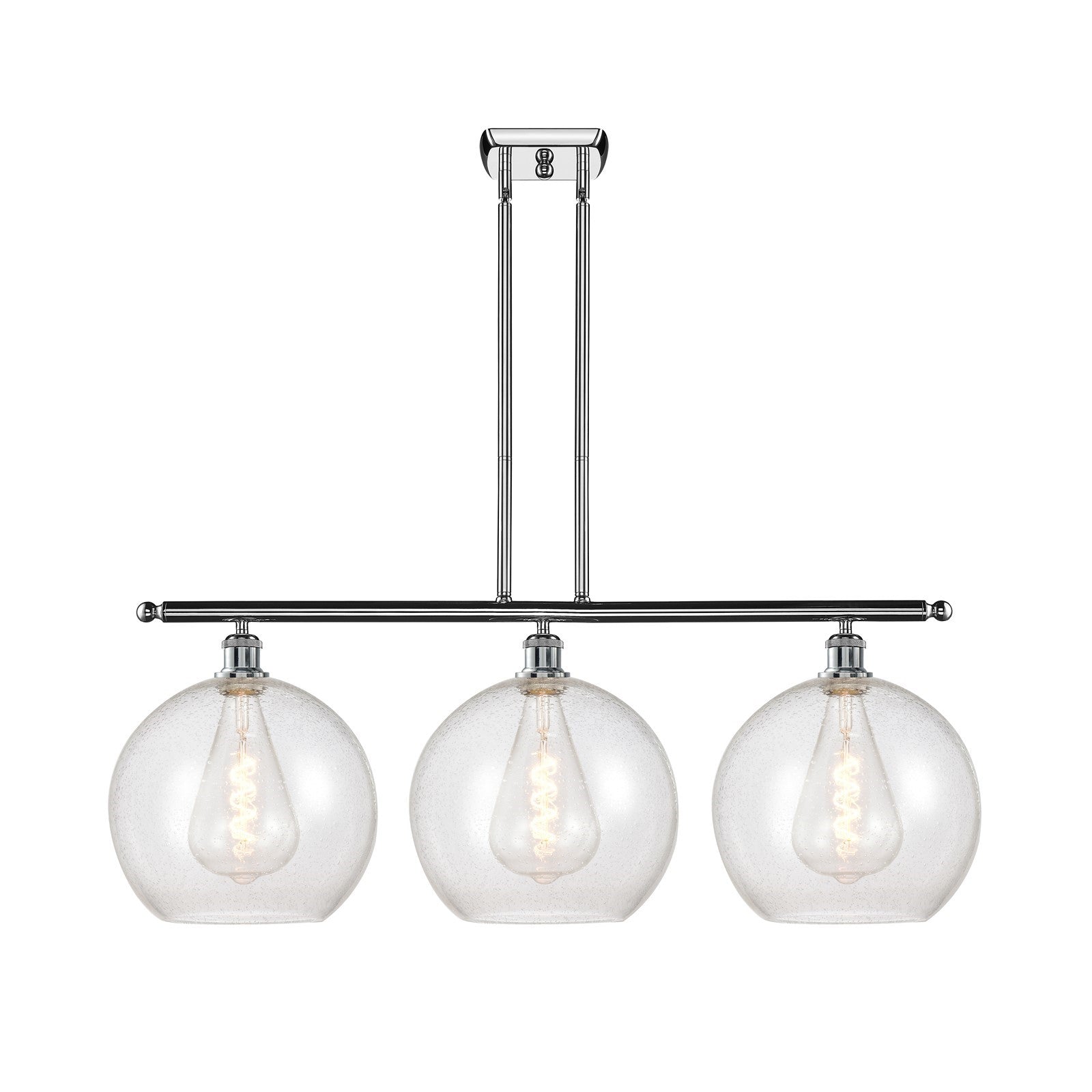 Innovations Athens 38in 3-Light Island Light | Industrial Polished Chrome Steel and Seedy Glass | Kitchen Island & Dining Room | Model 516-3I-PC-G124-12