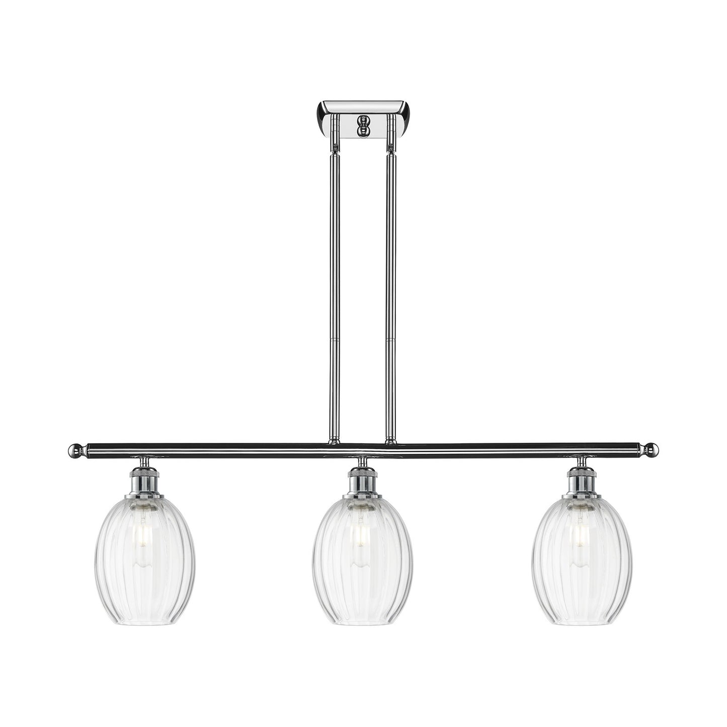 Innovations Preston Bulb 36in 3-Light Island Light | Industrial Polished Chrome and Clear Glass | Kitchen Island & Dining Room | Model 516-3I-PC-G459-6CL