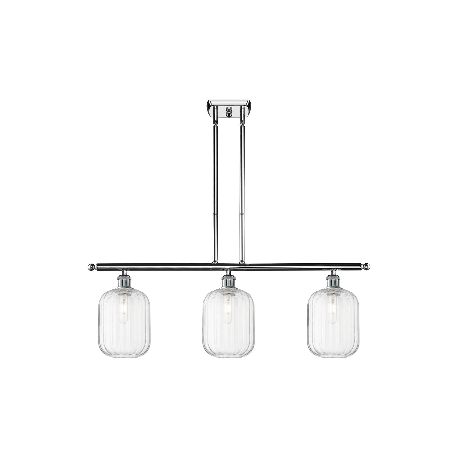 Innovations Preston Cylinder 36in 3-Light Island Light | Industrial Modern Polished Chrome and Clear Glass | Kitchen Island & | Model 516-3I-PC-G460-7CL