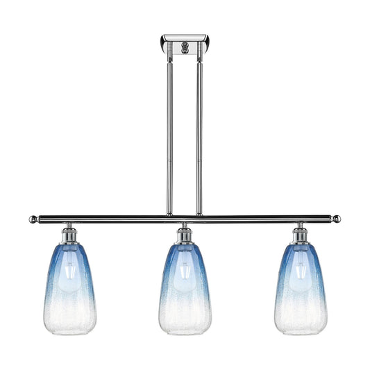 Innovations Brookhaven Almond 36in 3-Light Island Light | Industrial Modern Polished Chrome and Sapphire Blue Glass | Kitchen | Model 516-3I-PC-G480-6SB