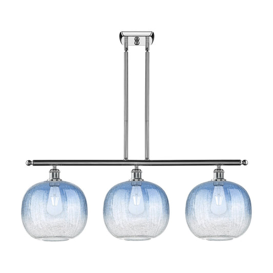 Innovations Brookhaven Sphere 37in 3-Light Island Light | Industrial Polished Chrome and Sapphire Blue Glass | Kitchen Island | Model 516-3I-PC-G481-10SB