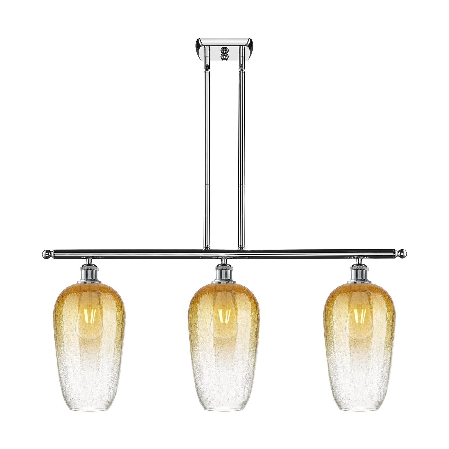 Innovations Brookhaven Flute 36in 3-Light Island Light | Industrial Polished Chrome and Amber Glass | Kitchen Island & Dining | Model 516-3I-PC-G484-7AM