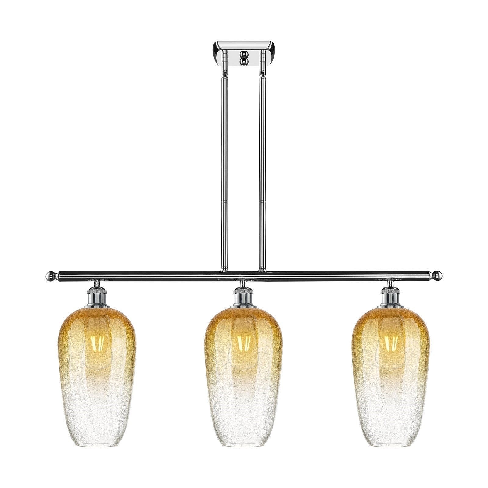 Innovations Brookhaven Flute 36in 3-Light Island Light | Industrial Polished Chrome and Amber Glass | Kitchen Island & Dining | Model 516-3I-PC-G484-7AM