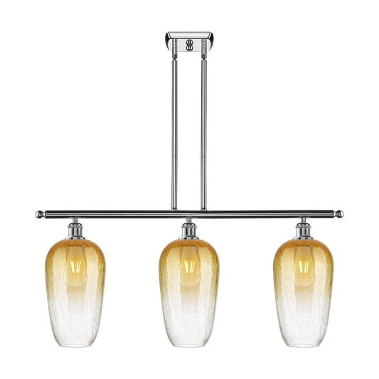Innovations Brookhaven Flute 36in 3-Light Island Light | Industrial Polished Chrome and Amber Glass | Kitchen Island & Dining | Model 516-3I-PC-G484-7AM