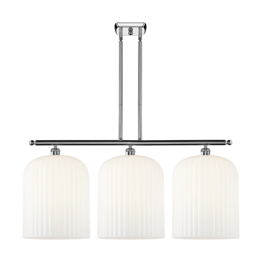 Innovations Bridal Veil 36in 3-Light Island Light | Art Nouveau Polished Chrome and Gloss White Ribbed Glass | Kitchen Island | Model 516-3I-PC-G559-12GWH