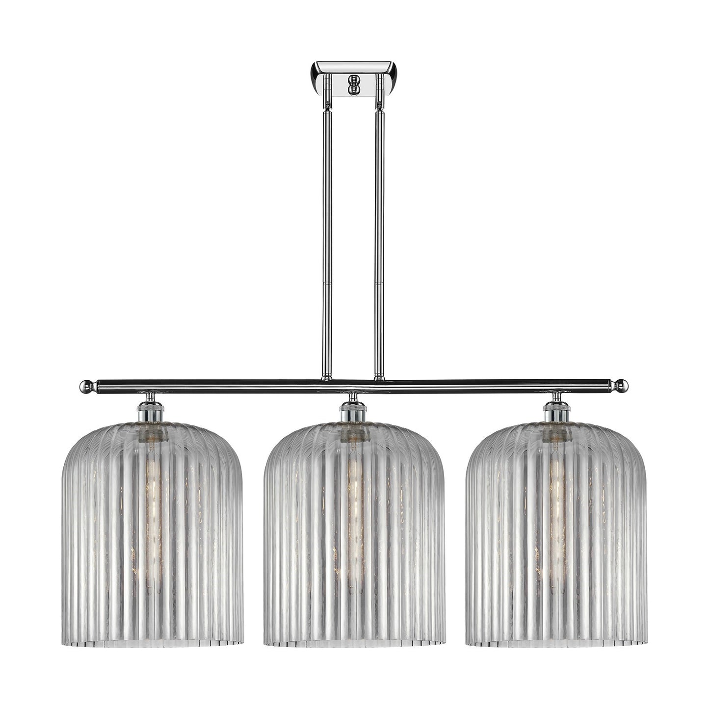 Innovations Bridal Veil 36in 3-Light Island Light | Art Nouveau Polished Chrome and Light Smoke Ribbed Glass | Kitchen Island | Model 516-3I-PC-G559-12SM
