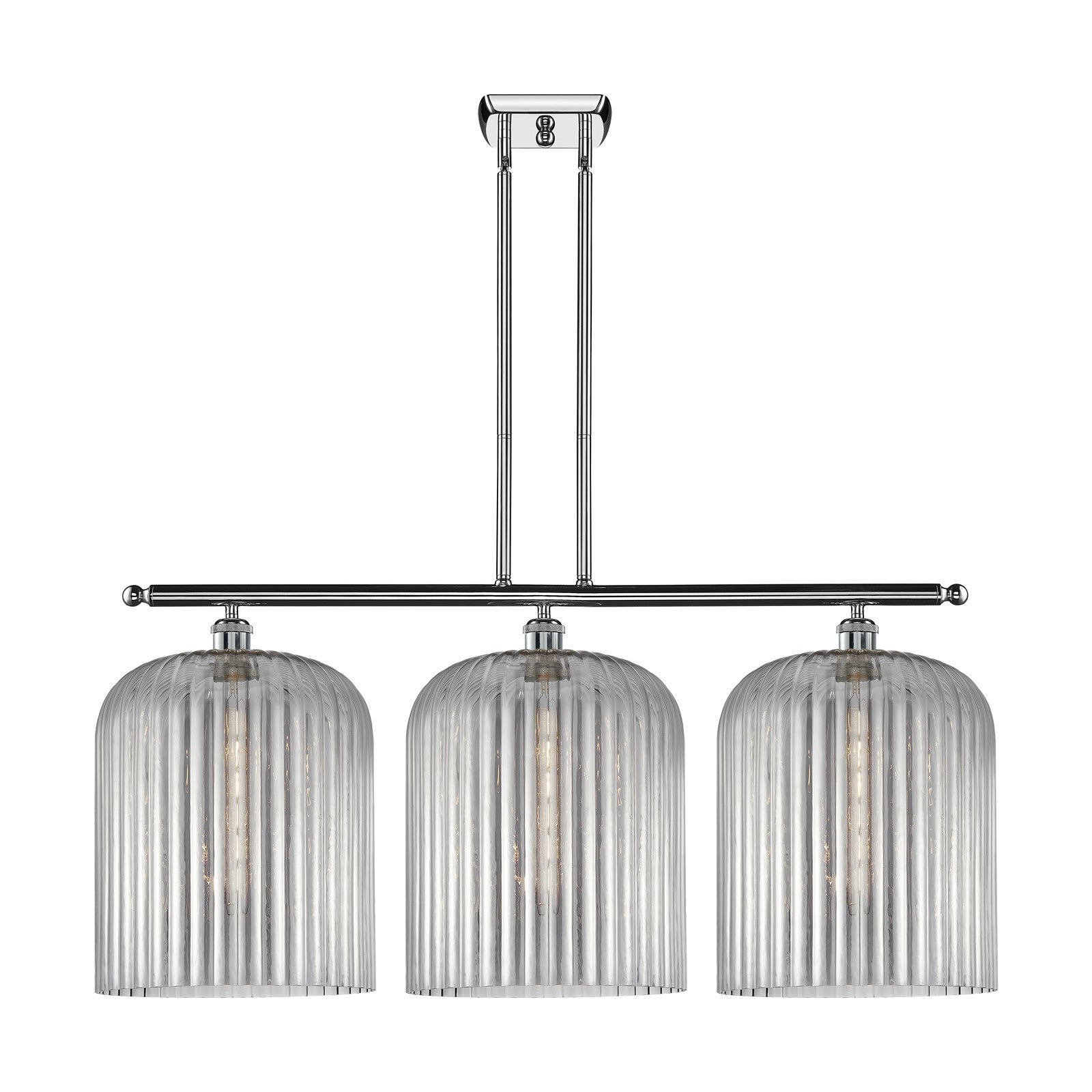 Innovations Bridal Veil 36in 3-Light Island Light | Art Nouveau Polished Chrome and Light Smoke Ribbed Glass | Kitchen Island | Model 516-3I-PC-G559-12SM