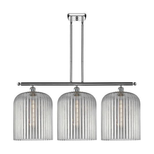 Innovations Bridal Veil 36in 3-Light Island Light | Art Nouveau Polished Chrome and Light Smoke Ribbed Glass | Kitchen Island | Model 516-3I-PC-G559-12SM