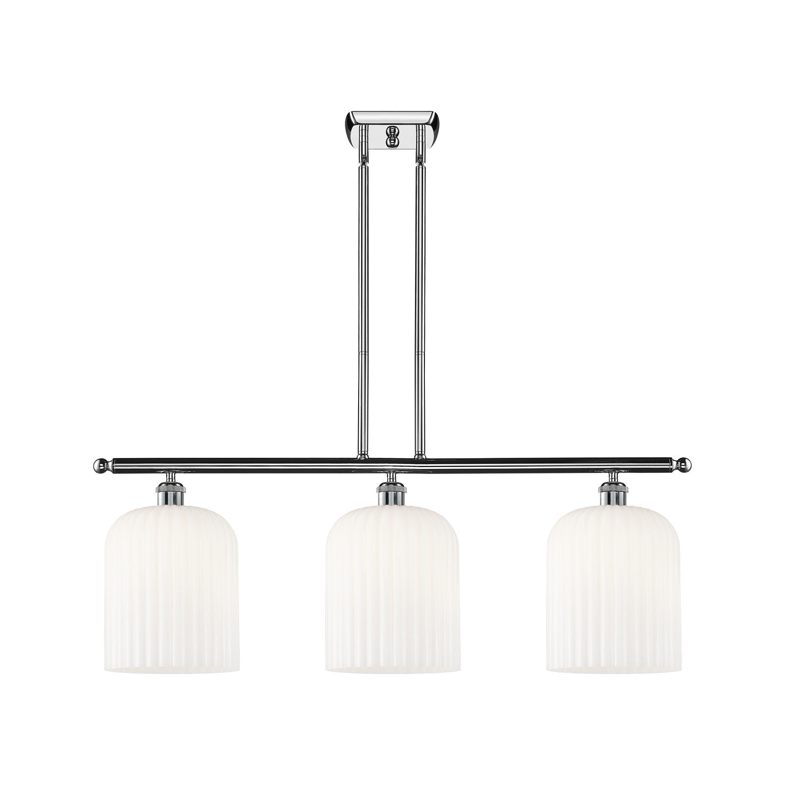 Innovations Bridal Veil 36in 3-Light Island Light | Art Nouveau Polished Chrome and Gloss White Ribbed Glass | Kitchen Island | Model 516-3I-PC-G559-8GWH