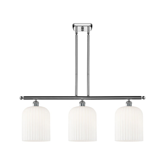 Innovations Bridal Veil 36in 3-Light Island Light | Art Nouveau Polished Chrome and Gloss White Ribbed Glass | Kitchen Island | Model 516-3I-PC-G559-8GWH