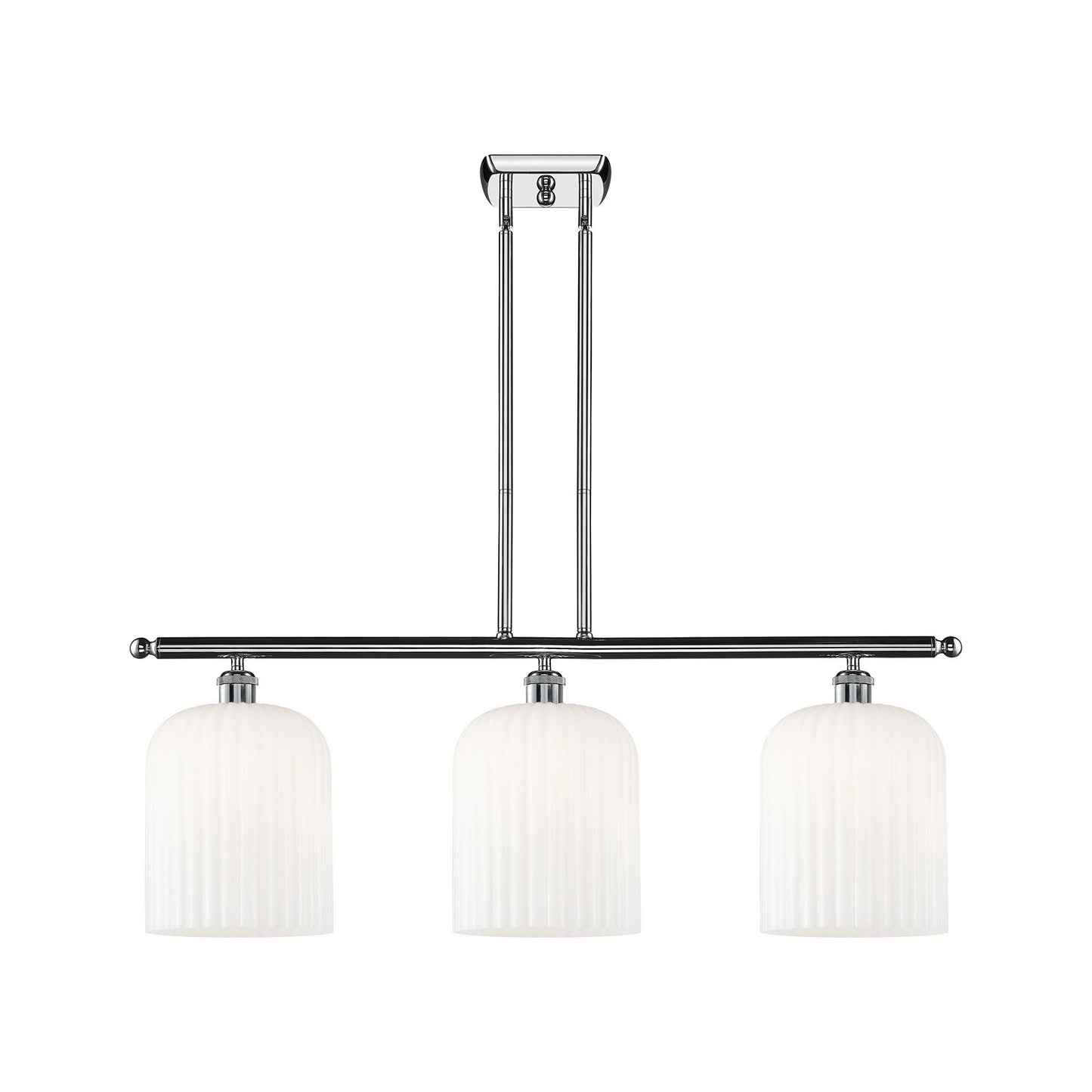Innovations Bridal Veil 36in 3-Light Island Light | Art Nouveau Polished Chrome and Gloss White Ribbed Glass | Kitchen Island | Model 516-3I-PC-G559-8GWH