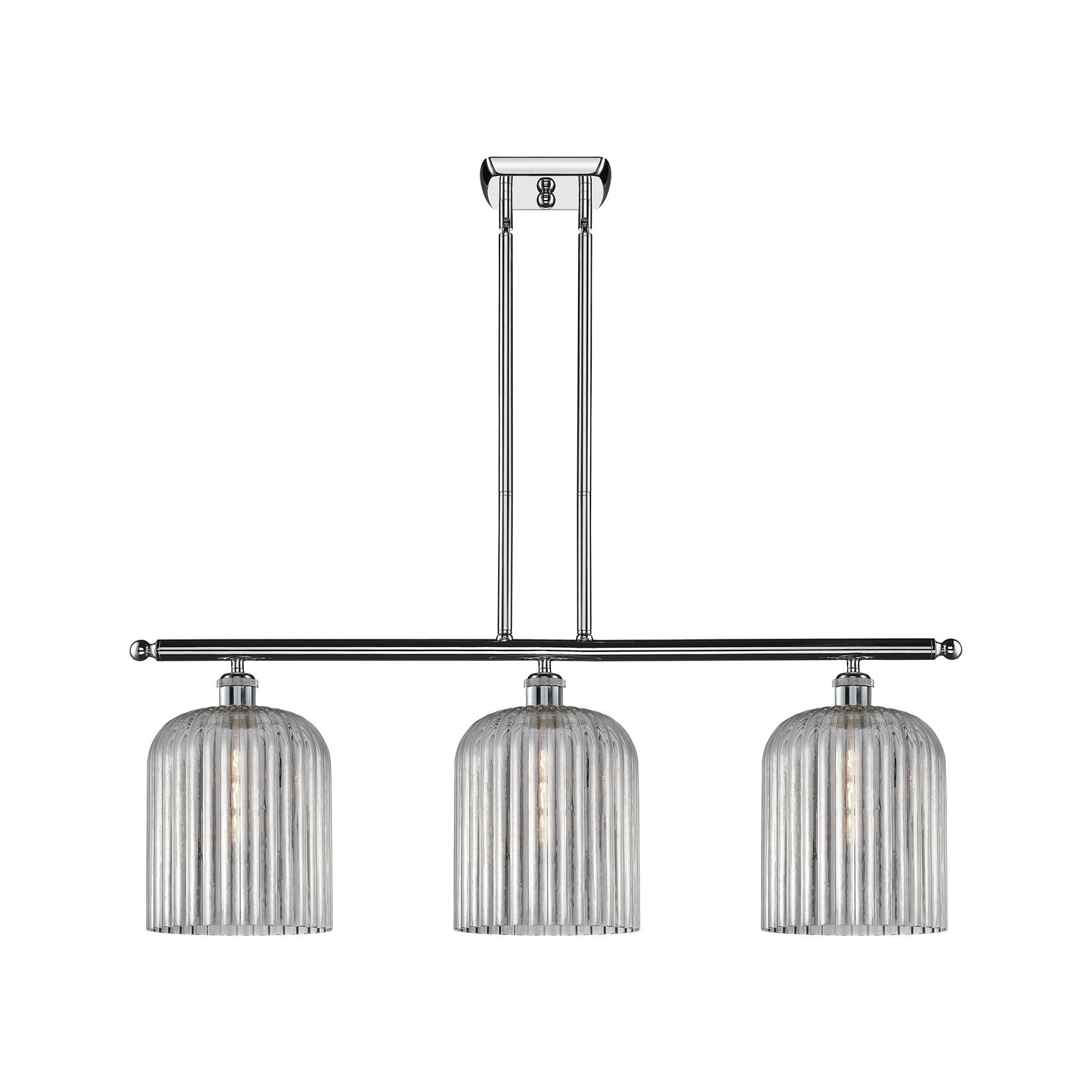 Innovations Bridal Veil 36in 3-Light Island Light | Art Nouveau Industrial Polished Chrome and Light Smoke Ribbed Glass | Model 516-3I-PC-G559-8SM