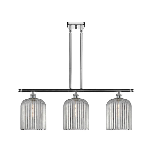 Innovations Bridal Veil 36in 3-Light Island Light | Art Nouveau Industrial Polished Chrome and Light Smoke Ribbed Glass | Model 516-3I-PC-G559-8SM