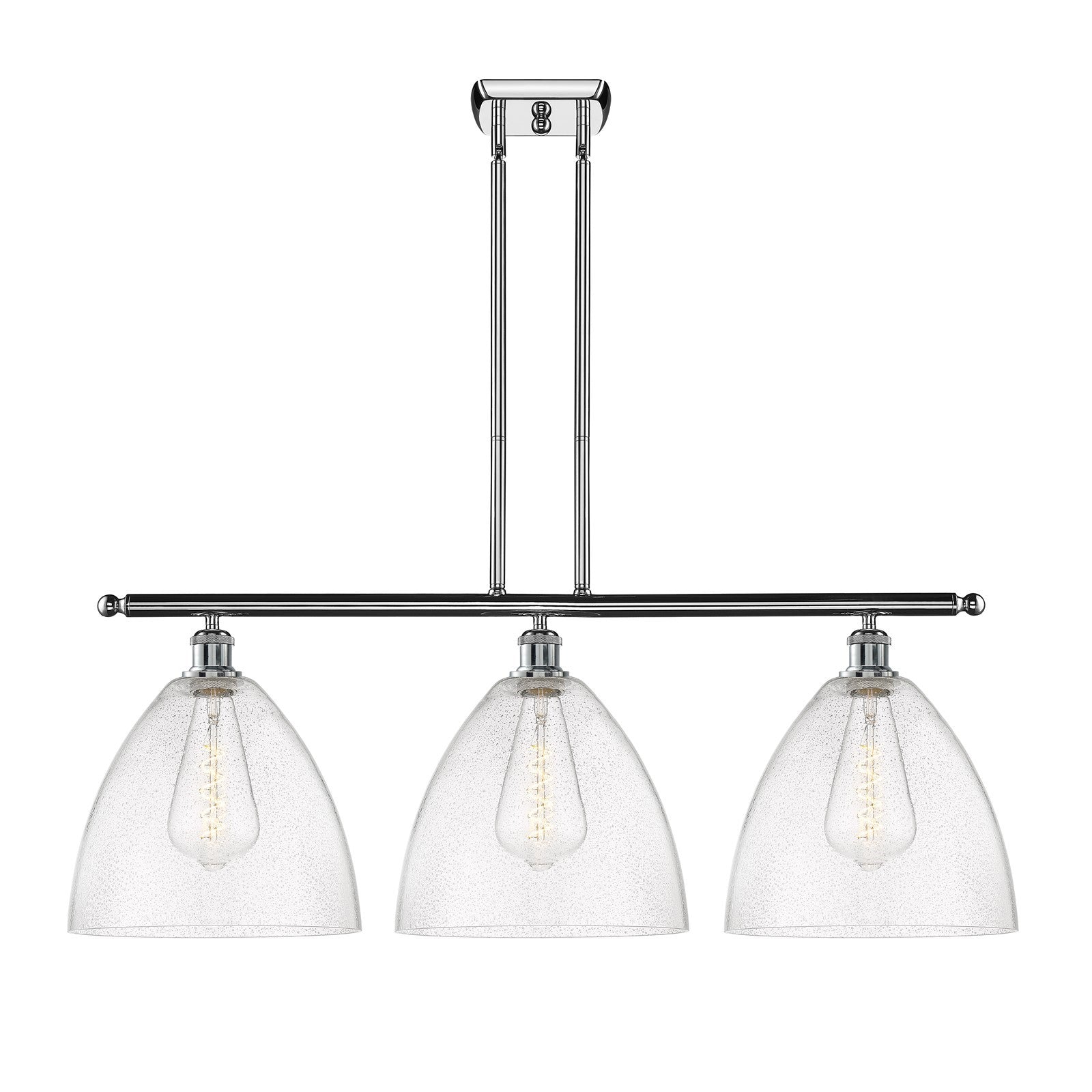 Innovations Bristol 39in 3-Light Island Light | Industrial Polished Chrome Steel and Seedy Glass | Kitchen Island & Dining | Model 516-3I-PC-GBD-124-LED