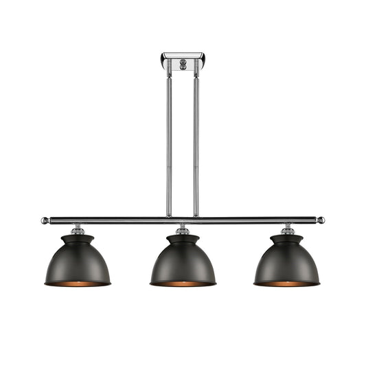 Innovations Adirondack 36in 3-Light Island Light | Industrial Polished Chrome and Matte Black Metal Shade | Kitchen Island & | Model 516-3I-PC-M14-BK