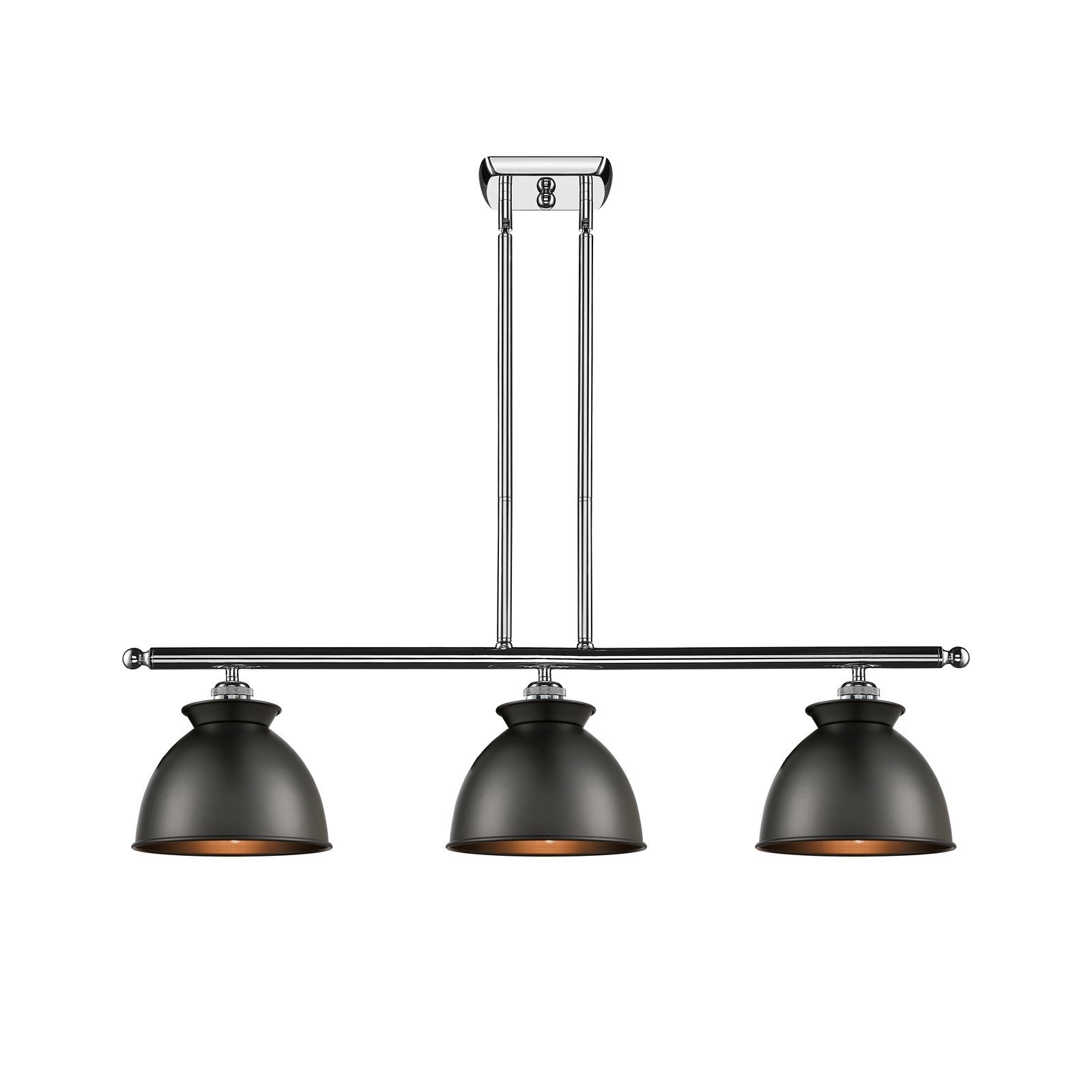 Innovations Adirondack 36in 3-Light Island Light | Industrial Farmhouse Polished Chrome and Matte Black Metal Shade | Kitchen | Model 516-3I-PC-M14-BK-LED