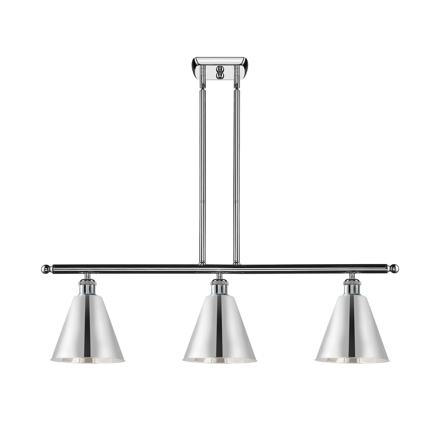 Innovations Berkshire Metal 36in 3-Light Island Light | Industrial Farmhouse Polished Chrome Steel and Cast Brass with Polished | Model 516-3I-PC-MBC-8-PC